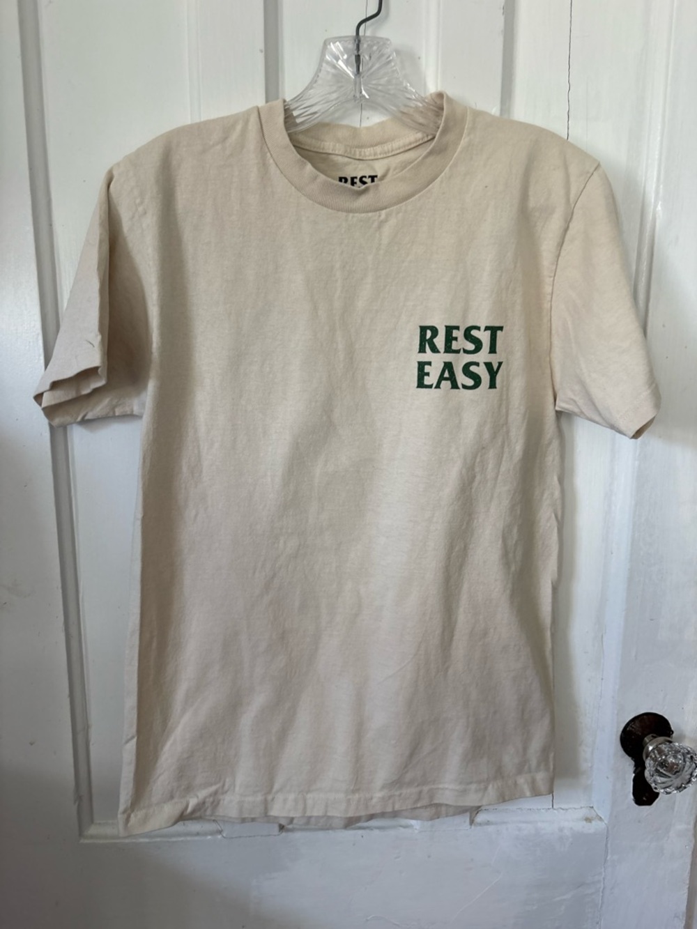 PacSun Men's Cream Tee with Green 'REST EASY' Graphic